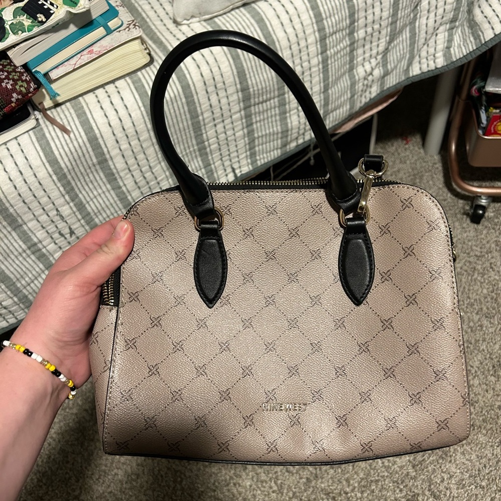 Nine West Taupe Satchel with Black Accents